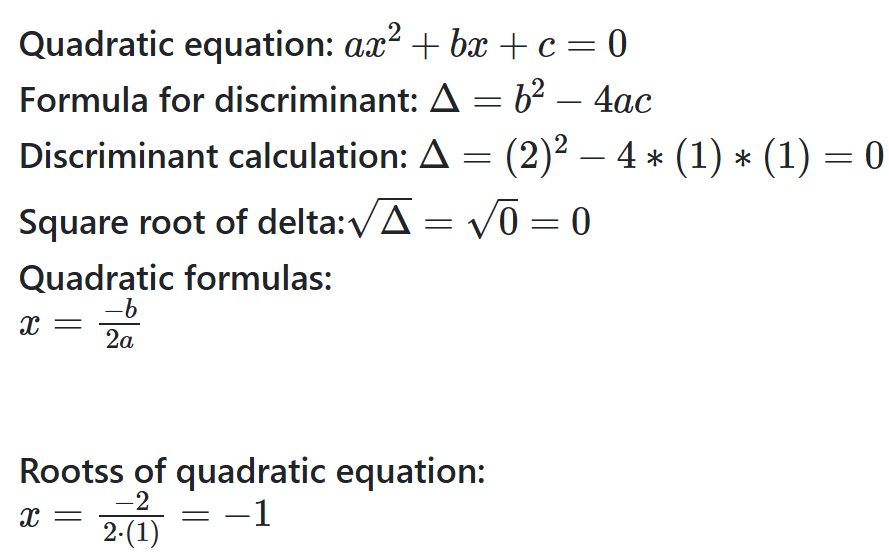 An example of a quadratic equation solution obtained from the SolverEdu quadratic equation calculator.